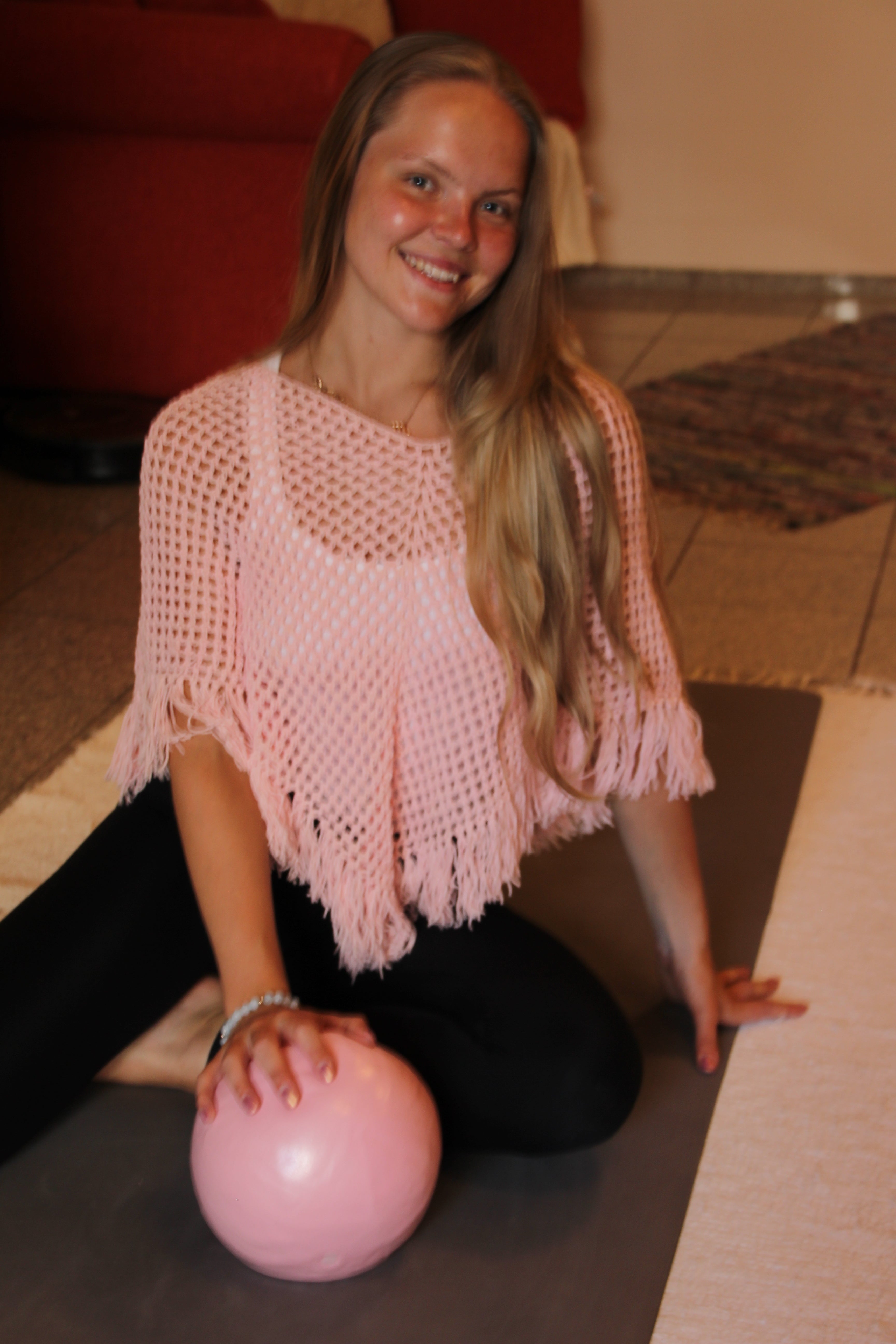 Soft Pink Cotton Blend Poncho - S