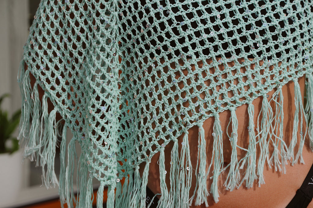 Sea Glass Sequin Poncho - S