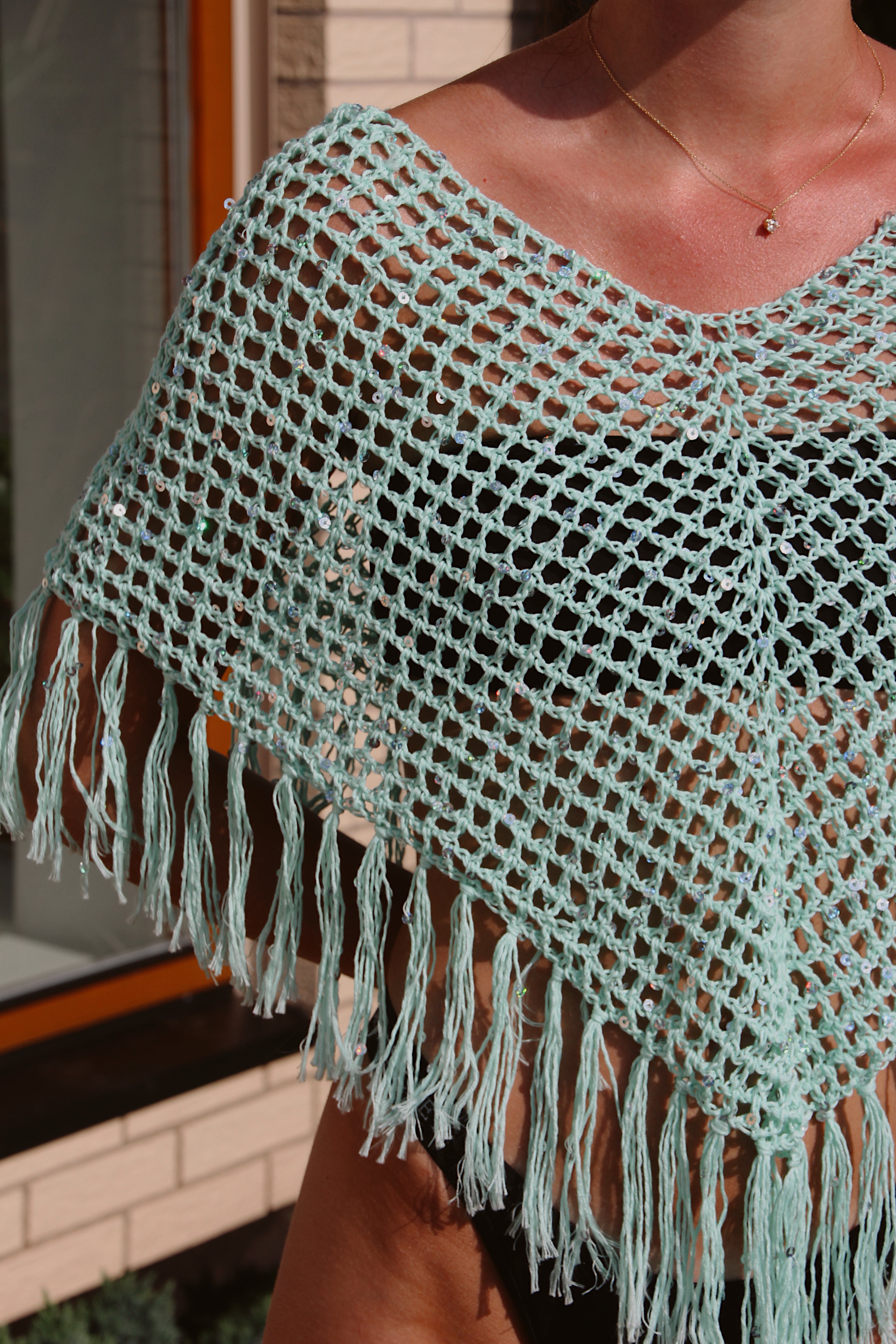 Sea Glass Sequin Poncho - S